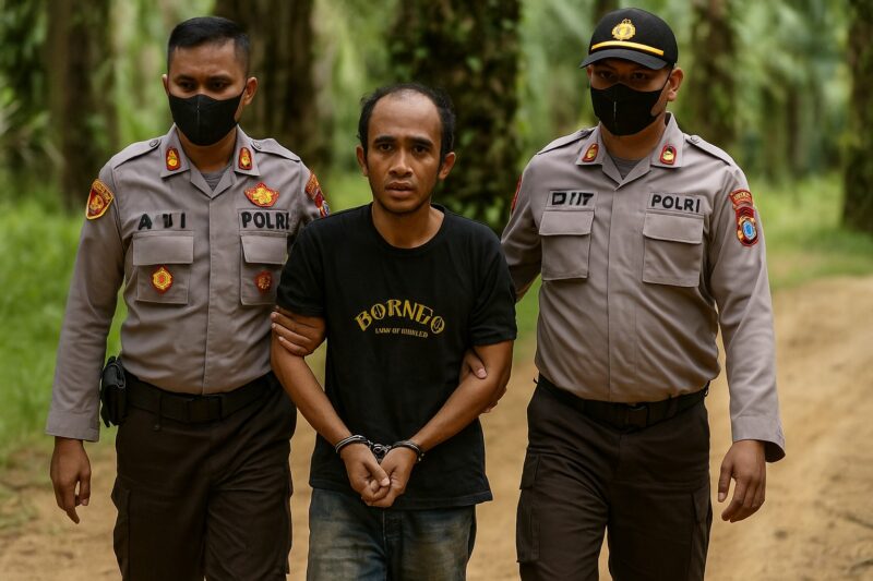Tim Macan Giri Satreskrim Polres Gresik berhasil meringkus Midhol di sebuah perkebunan sawit terpencil di Desa Tumbang Kalang, Kecamatan Antang Kalang, Kabupaten Kotawaringin Timur, Kalimantan Tengah (Foto: foto tersangka di montase AI)